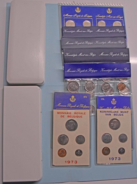 比利時. 1973/1981 inclusief Set 1976 met 2X zilveren 250FR in proof inbegrepen  (沒有保留價)