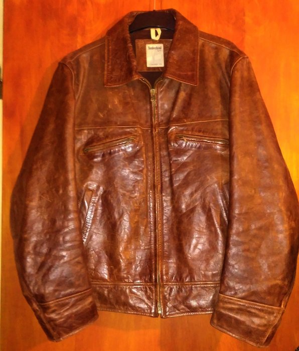 Timberland - 1930 style distressed motorcycle leather jacket - Very ...