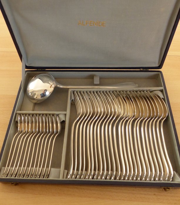 37 piece Alfenide silverware set, CHRISTOFLE "POMPADOUR" model, 20th century.