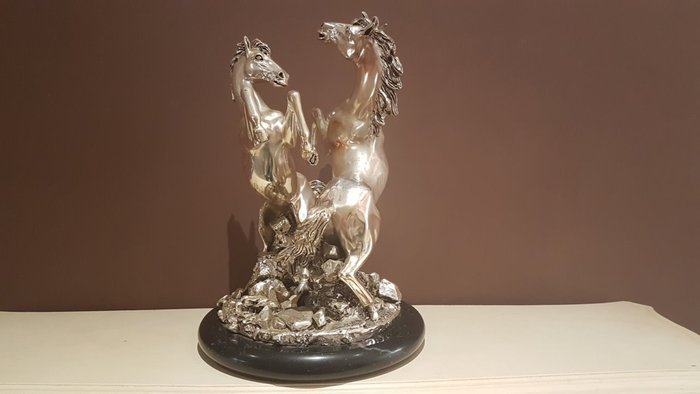 Marcello Giorgio, horses figure, laminated in sterling silver - 20th century - Italy
