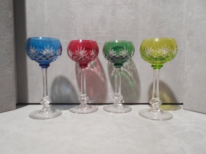 Saint Louis, Massenet / 4 signed wine glasses / cut Roemer crystal  / lined with 4 colours