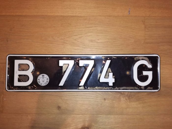 Extremely rare FBA (Belgian Forces in Germany) license plate with registration certificate