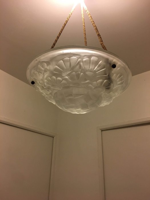 Degué - Art Deco moulded glass ceiling lamp - signed