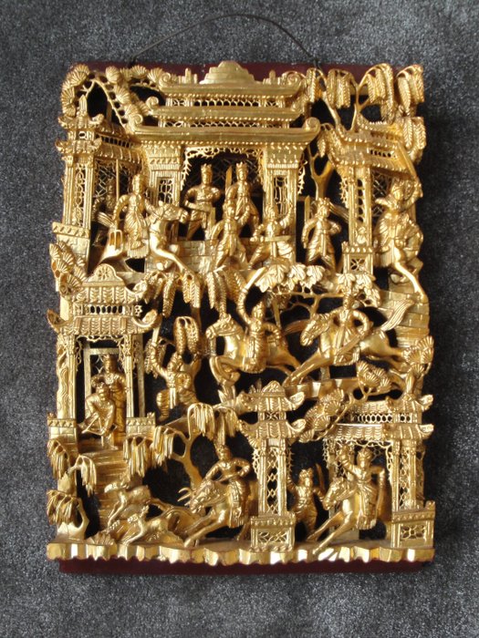 Antique gold-plated wood carving, China, late 19th century