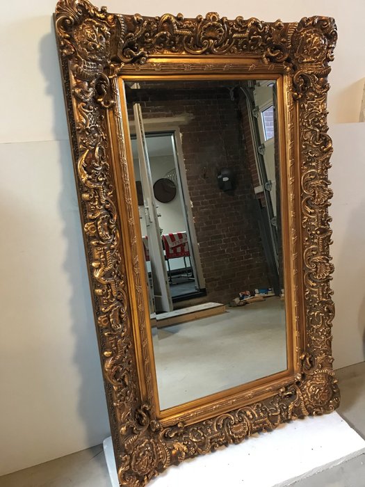 Grote (160x100) barok spiegel met facet en een aparte lijst, 20e eeuw
