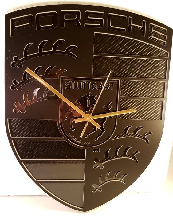 Clip vlinder Dader Versterken Porsche logo wandklok limited Edition - Black on Black met - Catawiki