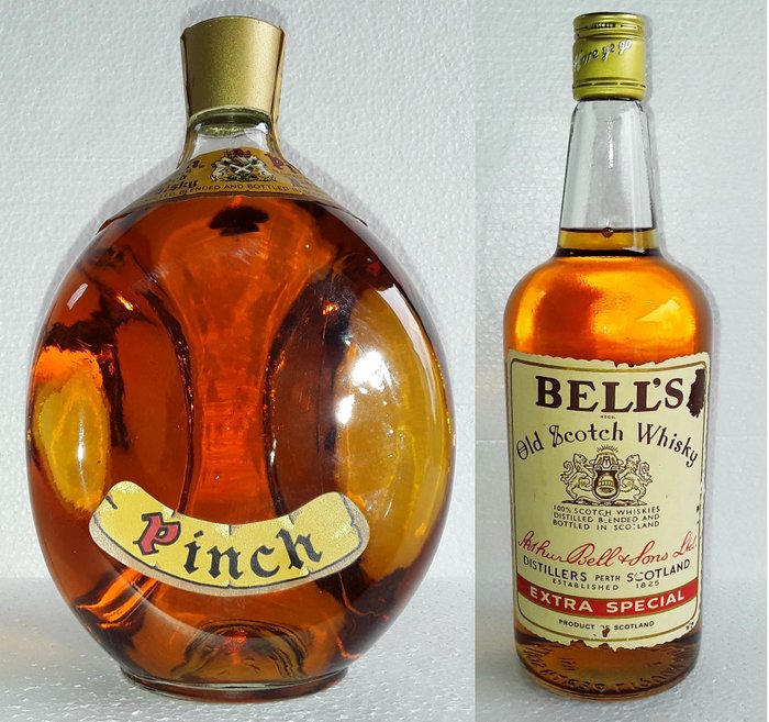 1970 Haigh Dimple (sold in USA with name Pinch) , Late 1970s, big 94.7cl bottle + 1977 Bell's Extra Special Old Scotch Whisky, big bottle  94.7cl