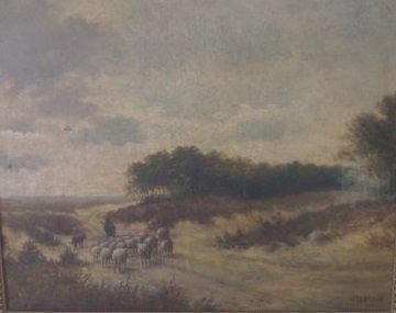 H Verhaaf (1890-1970) - Landschap met schapen