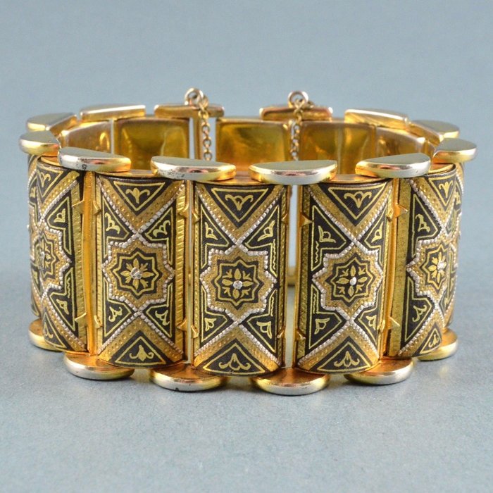 Bracelet Art Deco Style 1950s Damascene Toledo Goldtone 