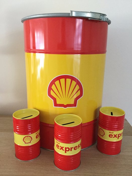 Shell - Oil barrel and 3 money boxes - Unique