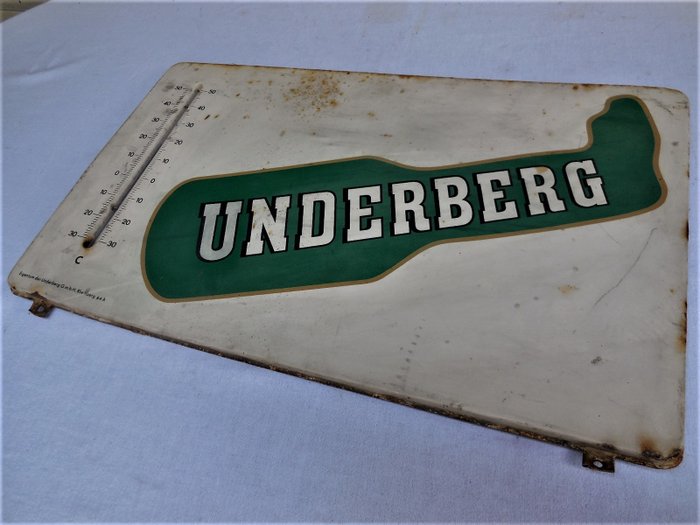 Old original promotional advertising sign Underberg with thermometer ...