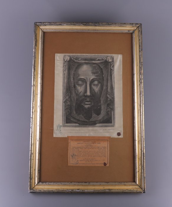 Large relic "Veil of Veronica Sweat cloth", Holy face of Jesus Christ, Vatican circa 1885