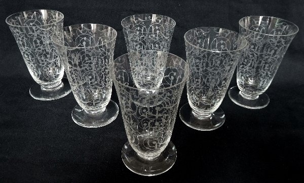 Baccarat - model Michelangelo; 6 Champagne glasses in crystal, France, circa 1920