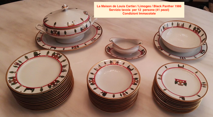 La Maison de Louis Cartier - Limoges - Black Panther - Tableware in porcelain for 12 people