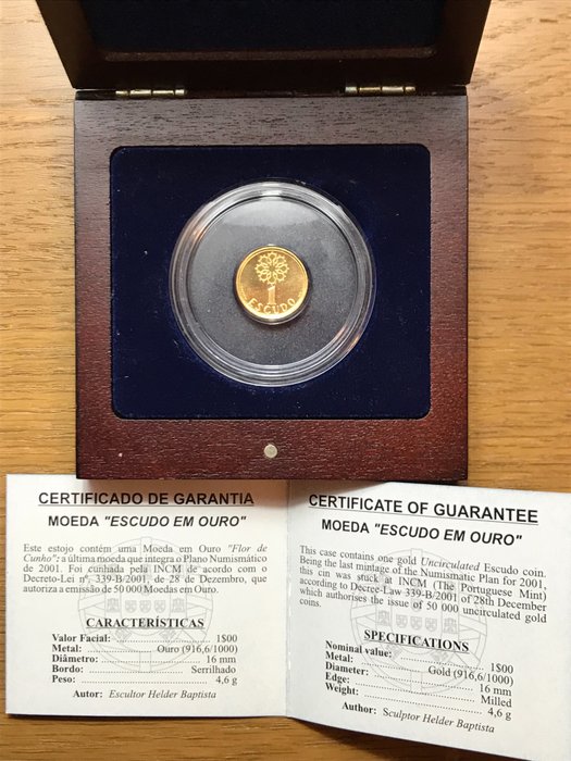 Portuguese Republic – 1 Escudo 2001 – Gold