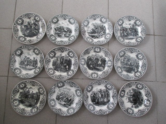 Boch, La Louvière - series of twelve Napoleon plates -Belgium pottery - Napoleon and his great battles