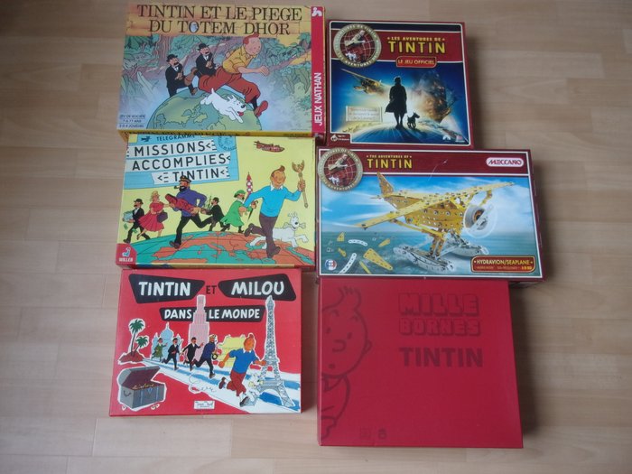 Hergé - 6x jeux - Tintin et Milous dans la monde + Missions accomplies + Piège du totem dhor + mille bornes + meccano + jeu officiel (1960-2011)