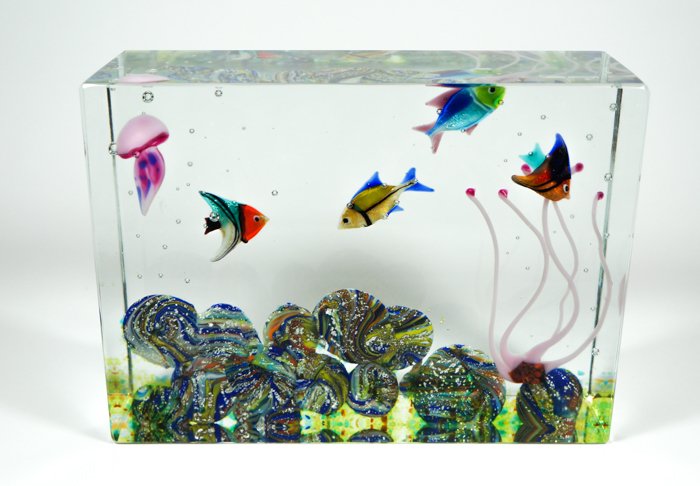 Diego Costantini (Murano) - Aquarium, 4 fish + 1 jellyfish