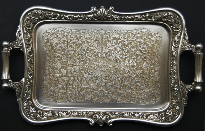 Antique Brevettato Silver Plated Serving Tray Made in Italy