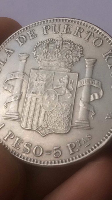 España - Alfonso XIII - 1 peso - 5 pesetas - 1895 - Puerto Rico - PGV