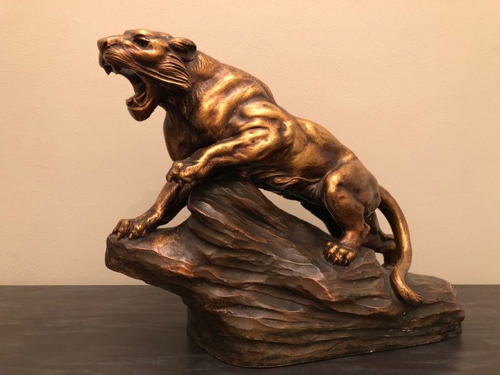 A. Fagotto - ceramic sculpture of a tiger - France - c. 1920-1930