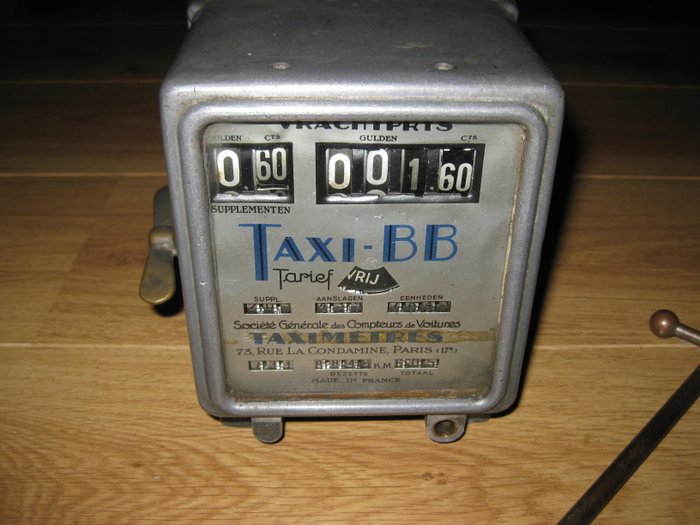 Old Dutch taxi meter, brand BB, made Ca. 1930 - Société Générale des Compteurs de Voitures, Paris