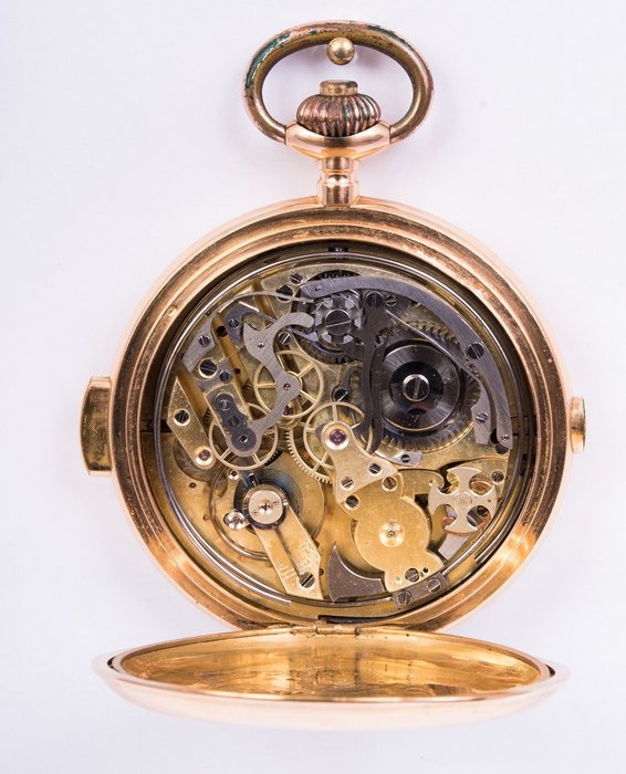 Image 3 of Pocket watch quarter repeater chronograph - Geneve Suisse - savonette hunter gold 18 K - Men - 1850