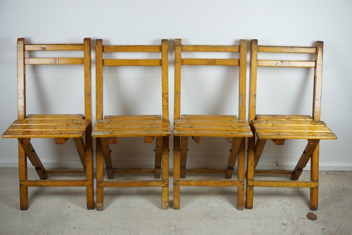 Francois Sermijn set of four old bistro folding chairs, Belgium, 1970s
