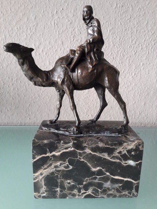 After Louis Albert Carvin - Oriental on camel - bronze, signed on marble base