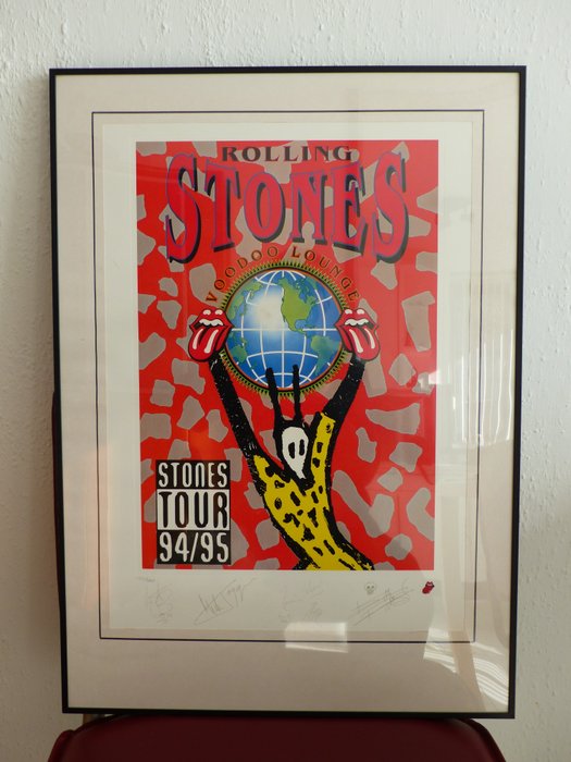 Signed (in print) & numbered poster/of sett lithograf  of The Rolling Stones Voodoo Lounge tour of 1994-1995
