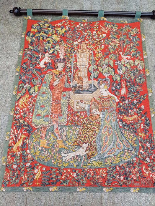 Tapestry "Le Roman de la Rose" by Anne-Roland Aknin, Renaissance style , H: 120 x W: 95 cm