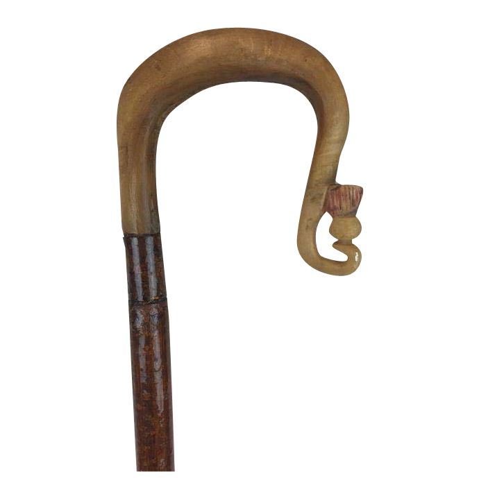 Wooden shepherd’s crook with handle of ram’s horn - England - early 20th century