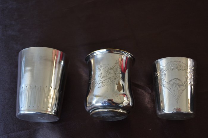 CAILAR BAYARD - 3 antique silver plated tumblers, engraved or monogrammed - 1930s-1960s