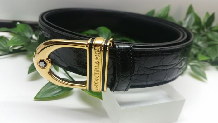 Montblanc belt in crocodile leather and gold