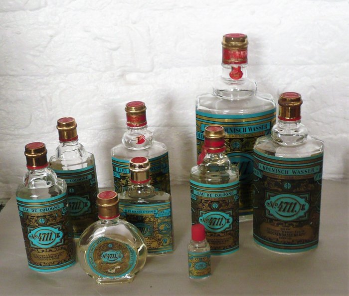 9 x vintage bottles of eau de cologne of 4711, some are (partially) still filled