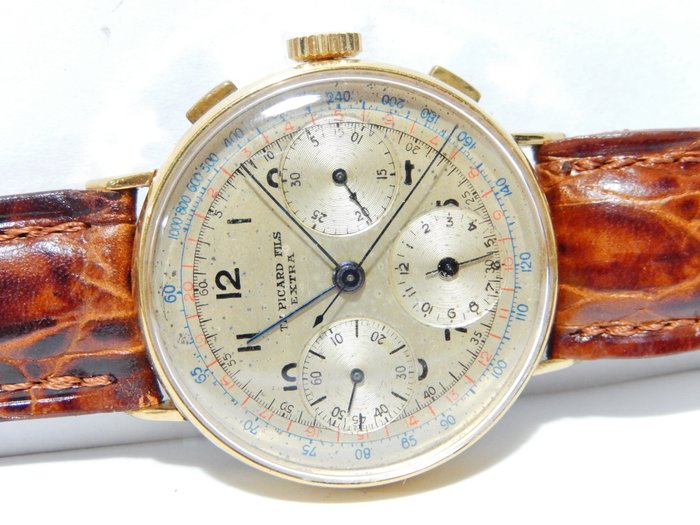 Antique Th. Picard Fils Extra ( La Chaux de Fonds ) Chronograph Valjoux Wrist Watch circa 1940s 