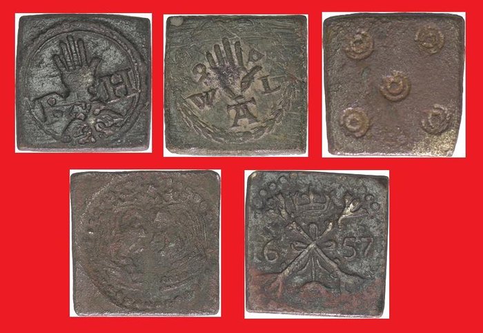 Muntgewichtjes - 5 verschillende 16de en 17de eeuws