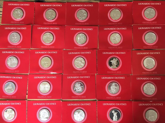 Franklin Mint - 50 pieces sterling silver medaillions (1974) 'Leonardo da Vinci' full set - silver