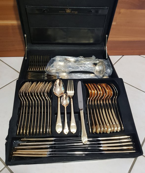 SBS Solingen cutlery set, 70 pieces - “Gloria Royal” Model - 18/10 stainless steel - 23/24 karat hard gold plated
