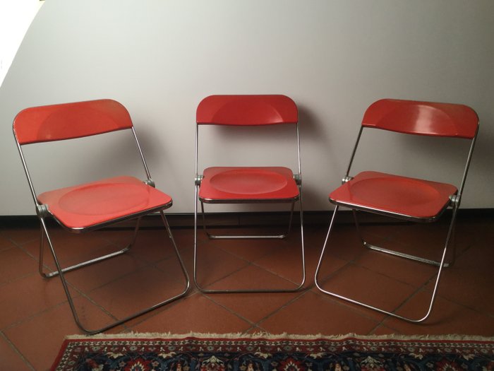 Giancarlo Piretti for Anonima Castelli - set of 3 PLIA red folding chairs