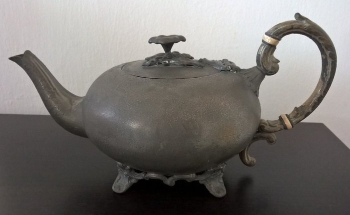 Antique English pewter teapot from the 19th century