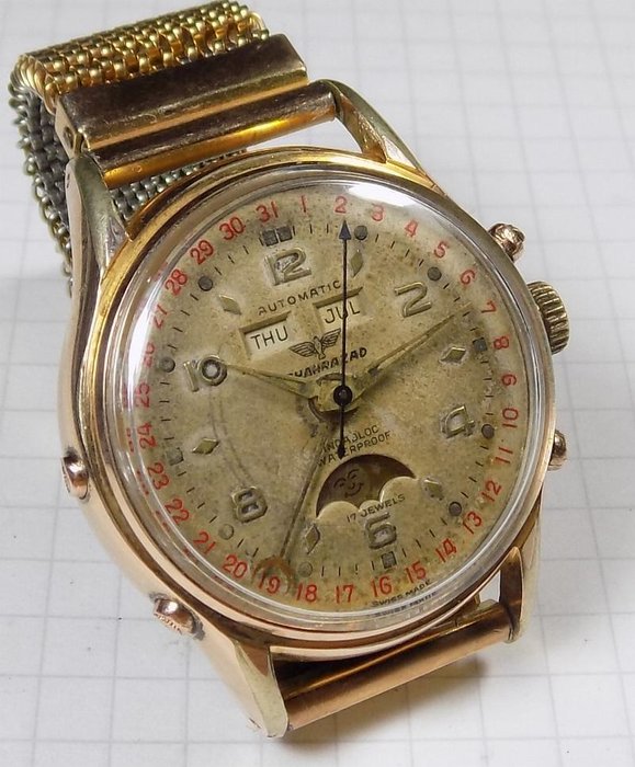 Swiss Shahrazad - Felsa 693 Bidynator - Triple Date Moonphase - 1940 -  Men's   Wristwatch