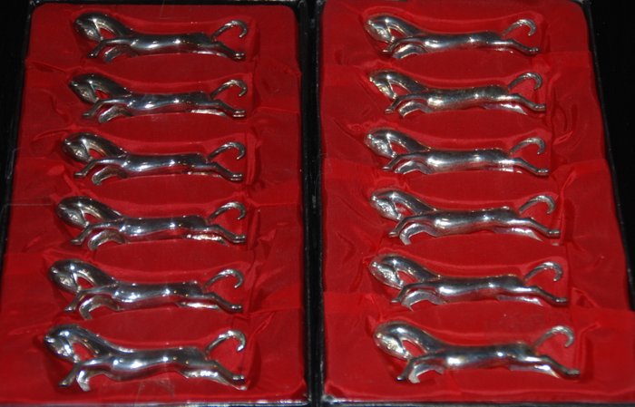 Set of 12 silver-plated horse-shaped cutlery holders, France, 20th century