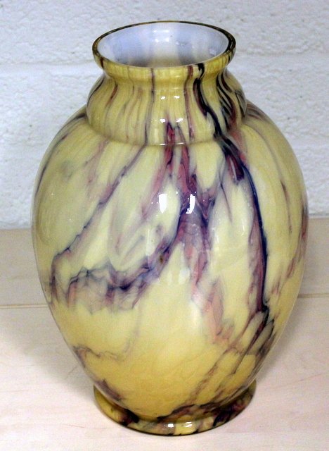 Art Deco vase by Verreries de Scailmont, opaline glass vase 34 cm