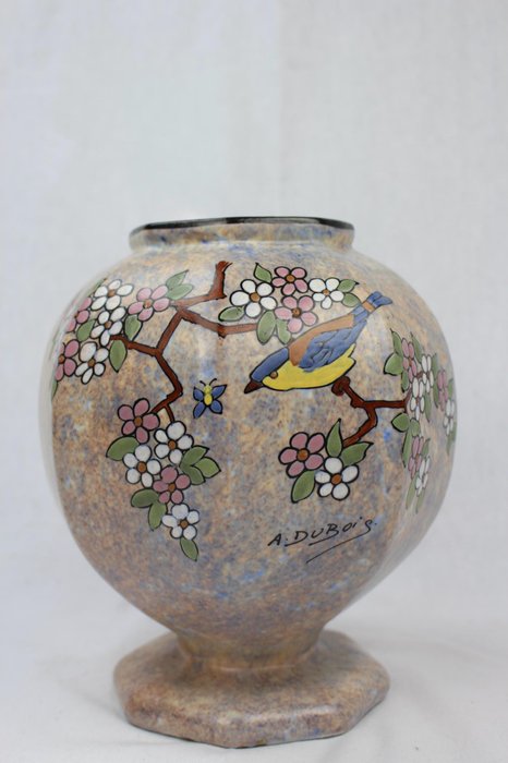 Antoine Dubois for Mons Pottery Belgium / La Céramique Montoise - Art Deco vase with floral and bird decor