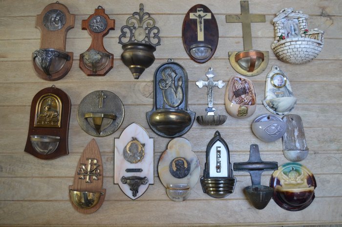 Lot of 20 antique holy water vessels