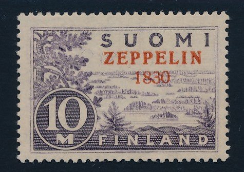 Finland - 1930 - zeppelin 10 M with overprint mistake "zeppelin 1830" (instead of 1930) signed Bloch, Stolow and photo attestation Lasse Nielson, Facit 165v.