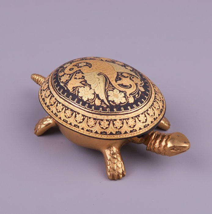 Old Hotel Bell - Turtle - Brass with Damasceen Gold inlaid iron, Spain circa 1940.