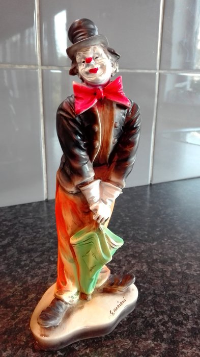 Vintage circus clown with umbrella - signed G. Mariani