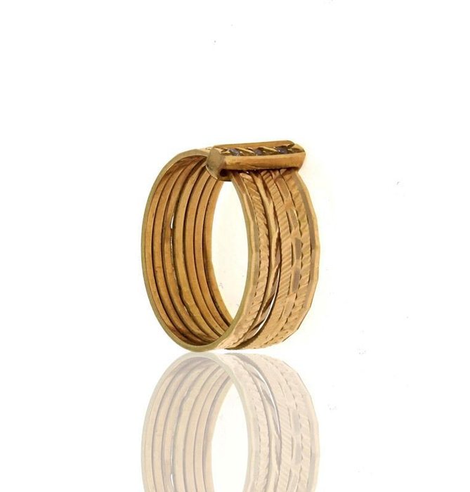 Ring with 7 loops, in 19.2 kt gold. Set with brilliant round-cut zirconia. . Size: 11